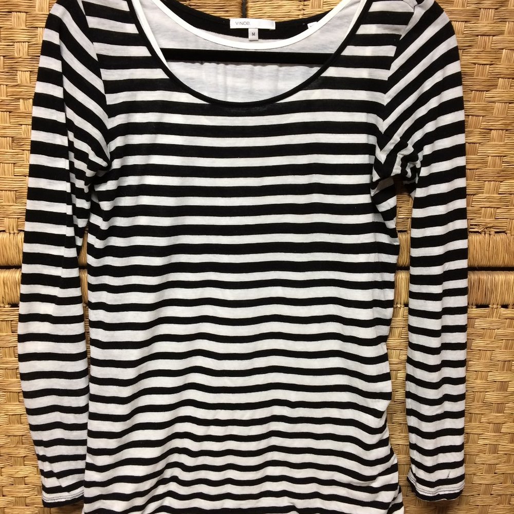 Vince Womens Black/White 100% Pima Cotton Striped L Sleeve Tank Lined  Top